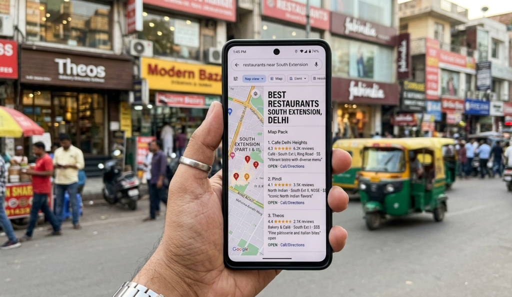 Google Maps Map Pack local search results for Delhi business SEO
