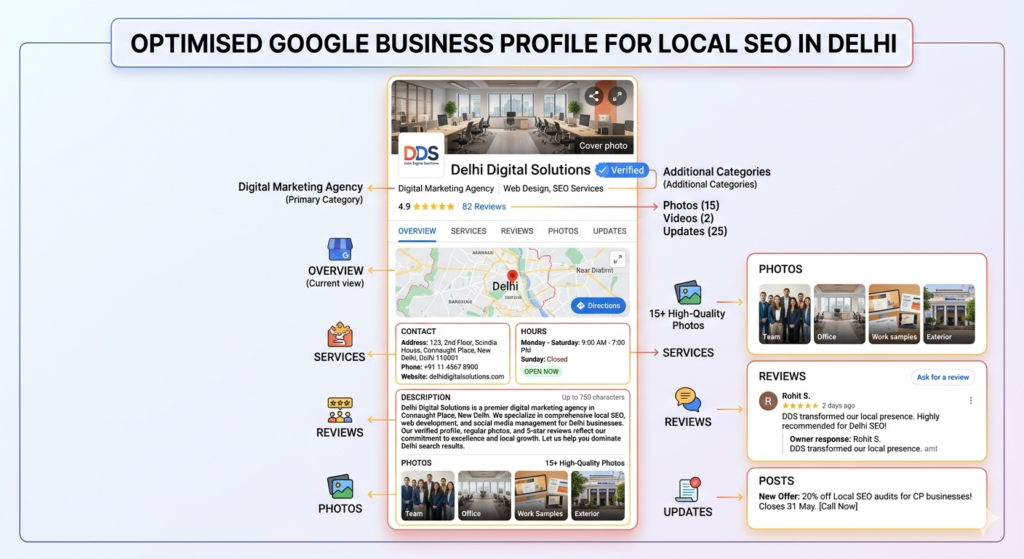 Optimised Google Business Profile for local SEO in Delhi
